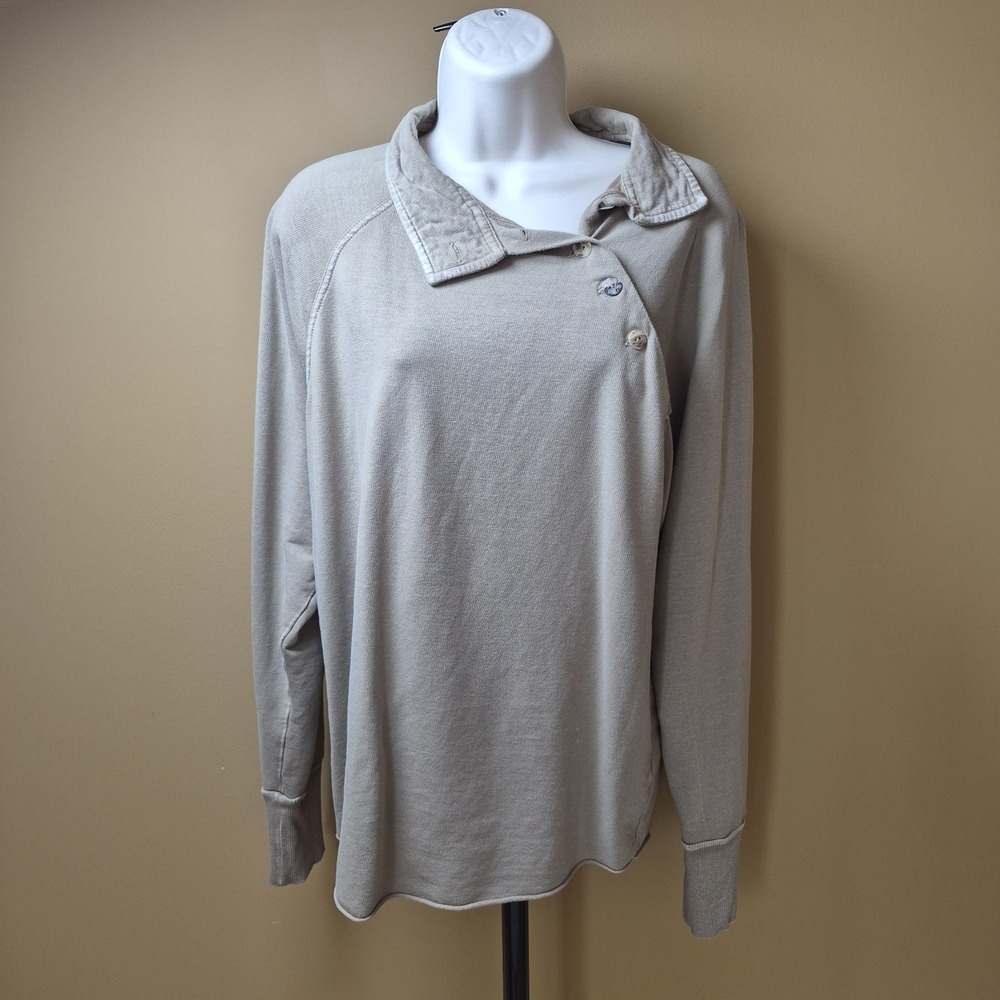 Free People Long Sleeve Medium Asymmetrical Collar Buttons Tan Brown